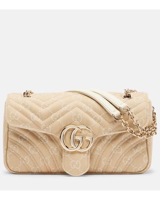 Gucci Natural Schultertasche Gg Marmont Small Aus Denim
