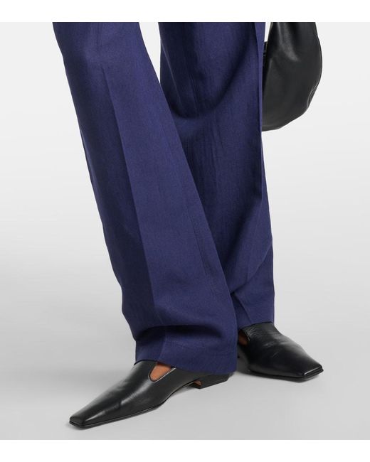 Loro Piana Blue Linen Wide-Leg Pants