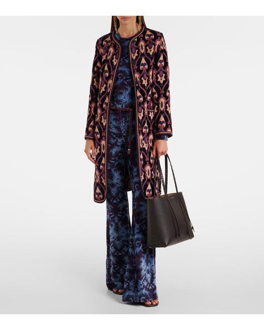Etro Blue Printed Crepe High-Rise Flared Pants