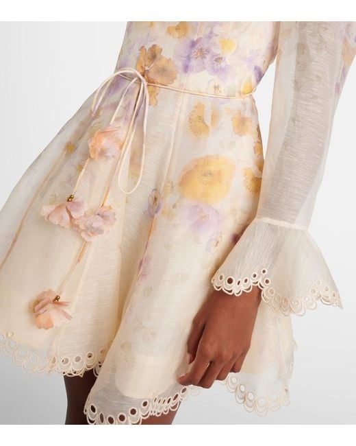 Zimmermann Natural Memento Linen And Silk Minidress