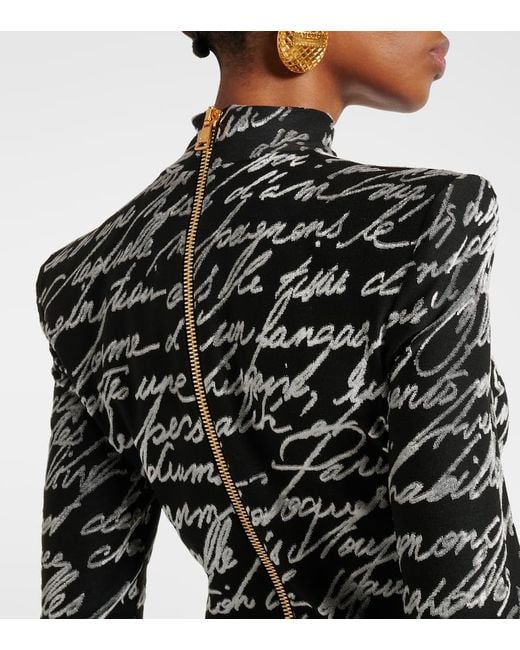 Balmain Black Ls Bodycon Love Letter Long Dress
