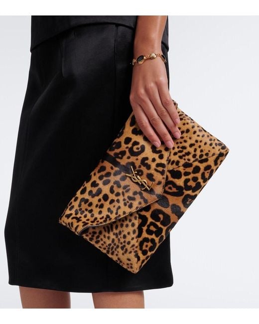 Saint Laurent Brown Cassandre Leopard-Print Calf Hair Pouch