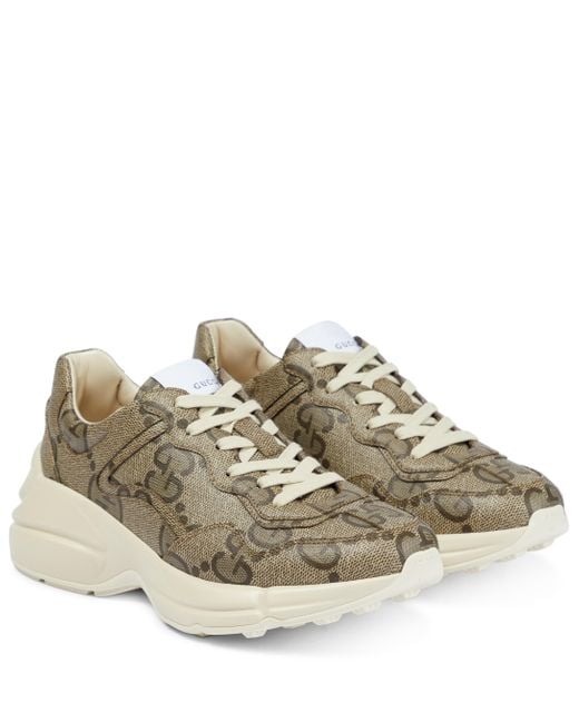 Gucci Metallic GG Rhyton Leather-trimmed Sneakers