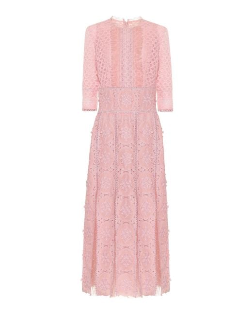 Costarellos Pink Lace Midi Dress
