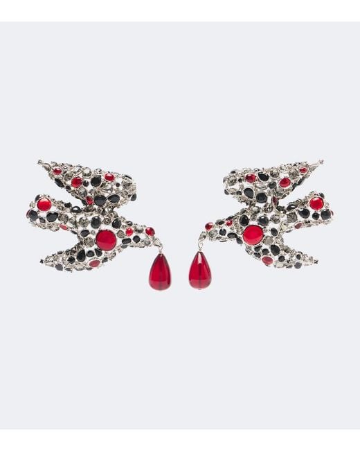 Saint Laurent Red Dove Embellished Clip-On Earrings