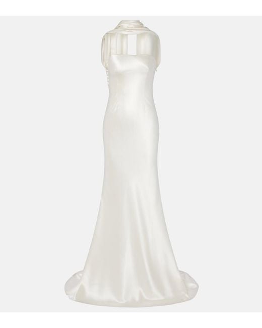 Danielle Frankel White Bridal River Silk And Wool Bustier Gown