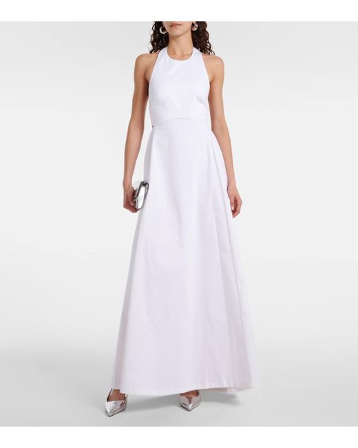 Adriana Degreas White Halterneck Cotton-blend Maxi Dress