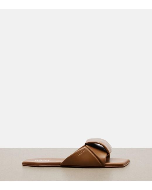Loewe Brown Origami Leather Slides