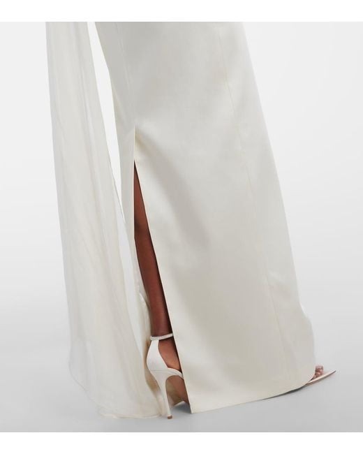 The New Arrivals Ilkyaz Ozel White Julietta Scarf-Detail Silk Gown