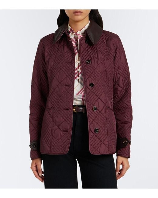 Burberry Purple Fernleigh Leather-Trimmed Quilted Jacket