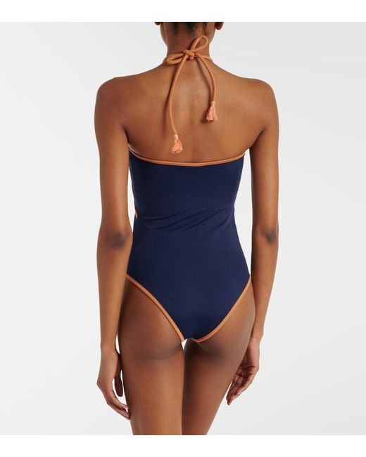 Johanna Ortiz Blue Cutout Halterneck Swimsuit