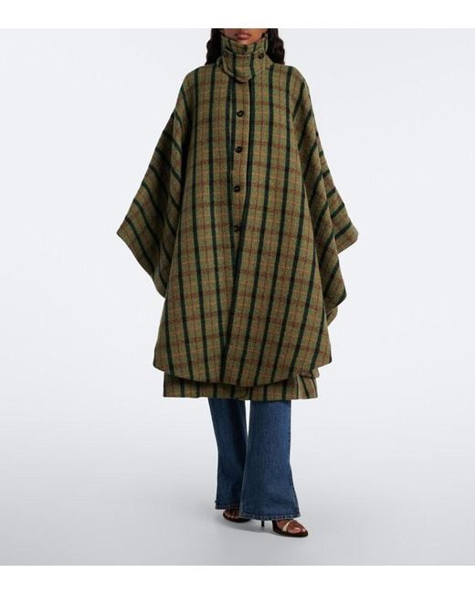 Chloé Green Checked Wool Poncho