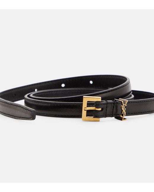 Saint Laurent Black Cassandre Slim Leather Belt