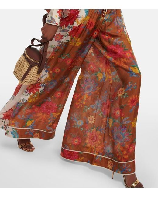 Zimmermann Multicolor Ginger hose mit weitem bein aus seide mit blumenprint