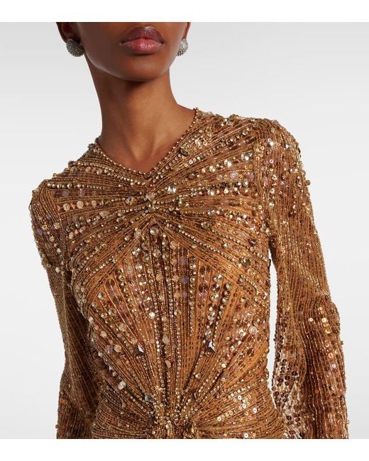 Abito Lungo Anja Con Paillettes di Jenny Packham in Brown