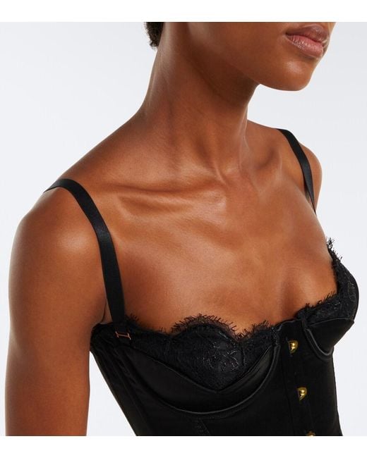 Maria Lucia Hohan Black Samya Lace-Trimmed Satin Bustier Top