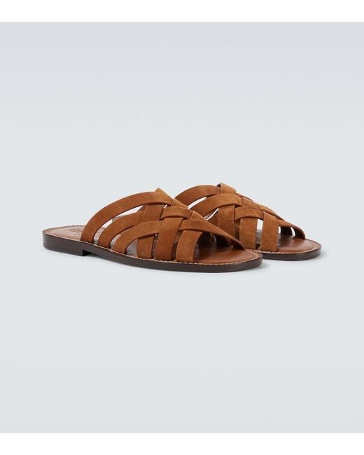 Brunello Cucinelli Brown Woven Suede Sandals for men