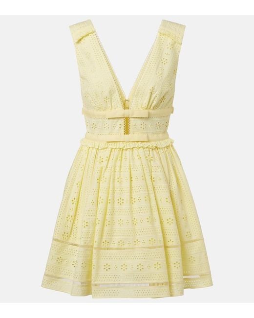 Self-Portrait Yellow Broderie Anglaise Cotton Minidress