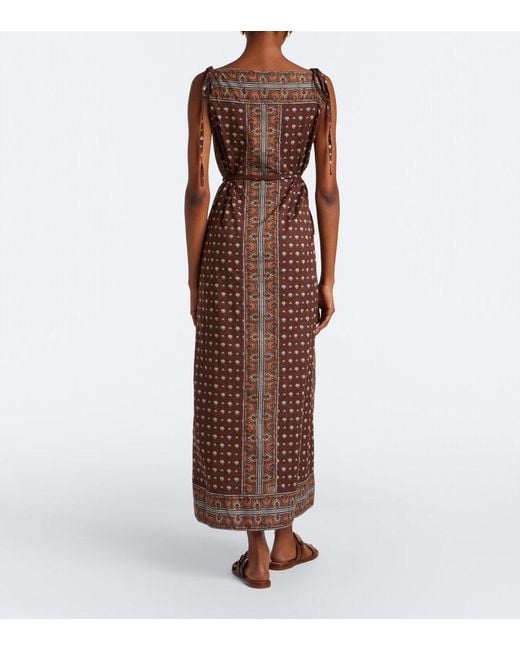 Doen Brown Amarante Printed Cotton Voile Midi Dress
