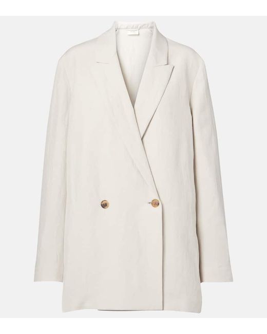 The Row Natural Nat Double-Breasted Silk And Linen Blazer