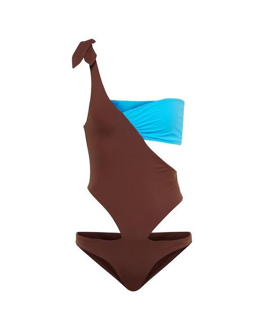 Nensi Dojaka Brown One-shoulder Swimsuit