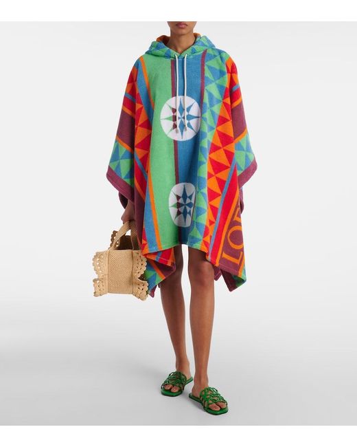 【LOEWE】 Printed hooded cotton terry poncho Loewe Printed Hooded Cotton Terry Poncho in Blue | Lyst Canada
