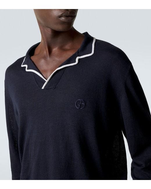 Giorgio Armani Blue Linen And Silk Polo Sweater for men