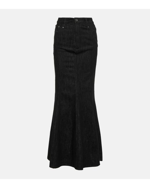 Self-Portrait Black Flared Denim Maxi Skirt