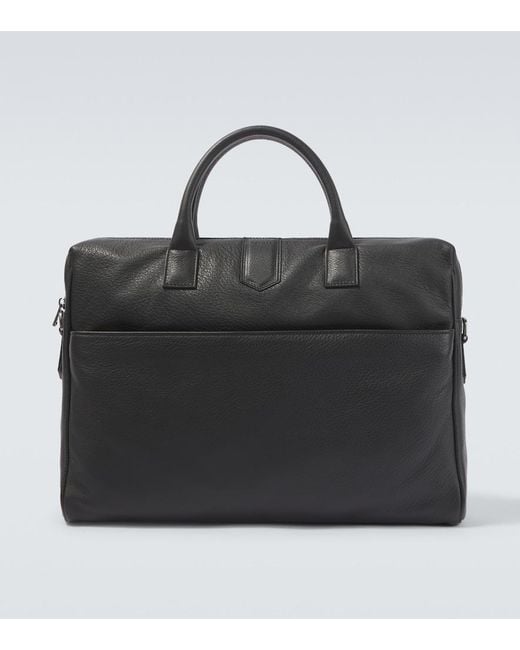 Canali Black Leather Briefcase for men