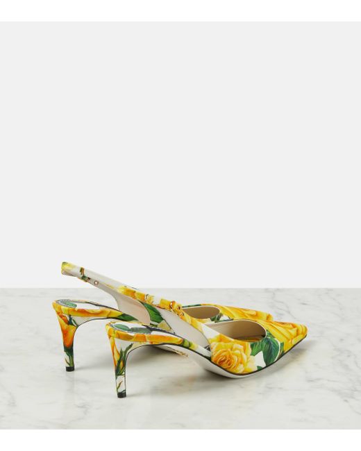 Dolce & Gabbana Yellow Floral Canvas Slingback Pumps