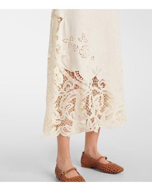 Ulla Johnson Natural Maxikleid Olivette Aus Leinen Mit Spitze