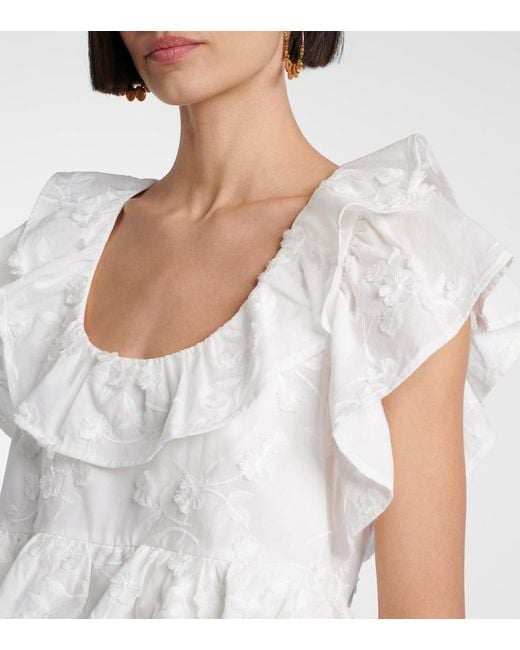 Dorothee Schumacher White Slees Embroidered Ruffled Cotton Top