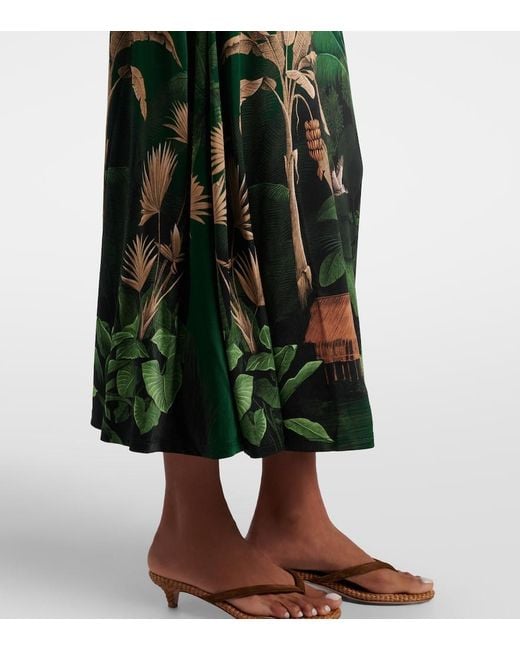 Johanna Ortiz Green Printed Jersey Midi Dress