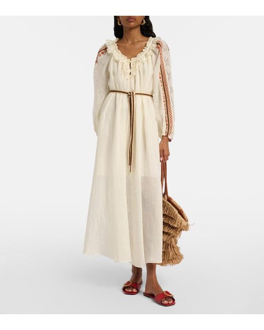 Zimmermann Natural Aster Embroidered Ramie Maxi Dress