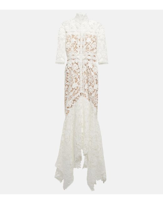Costarellos White Kalissa Floral Lace Gown