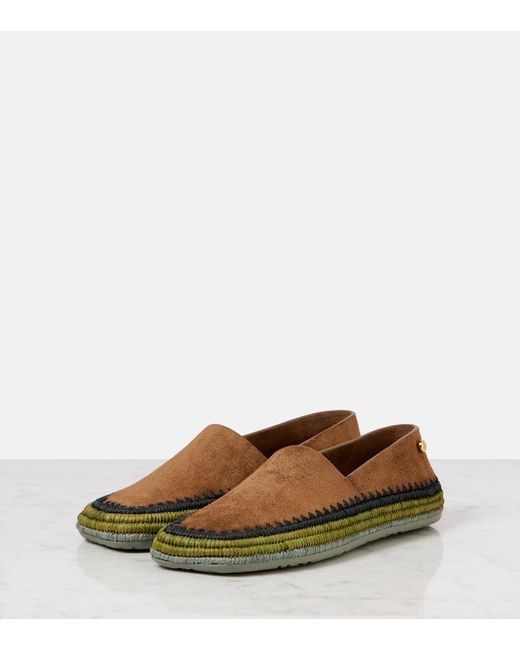 Loewe Brown X Paula's Ibiza Suede Raffia-Trim Rio Slippers