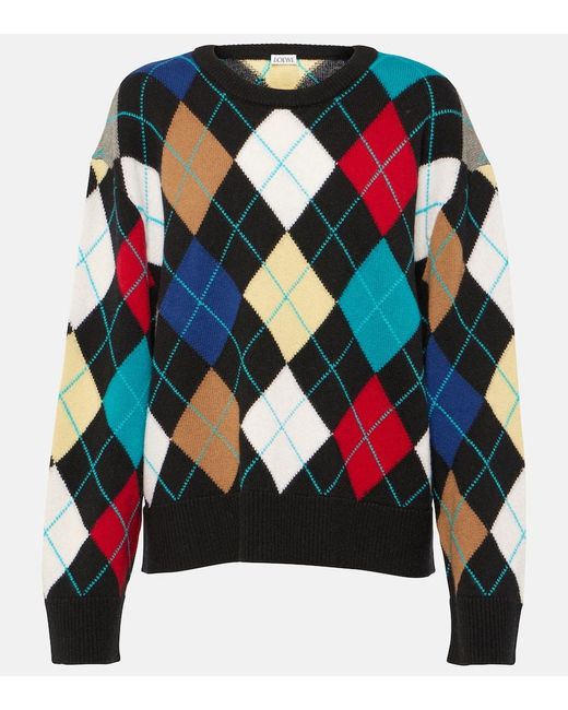 Loewe Multicolor Oversized Argyle Sweater In Cashmere