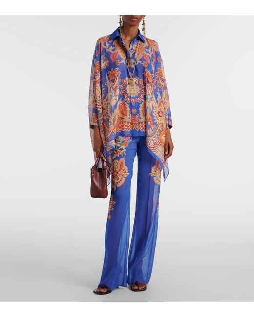 Etro Blue Printed Poncho