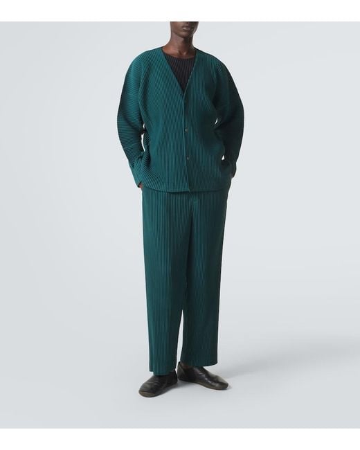 Homme Plissé Issey Miyake Green Color Pleats Straight Pants for men
