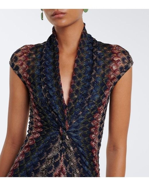 Missoni Blue Gathered Knitted Maxi Dress