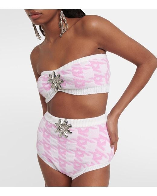 Area Pink Houndstooth Wool-blend Bandeau Top