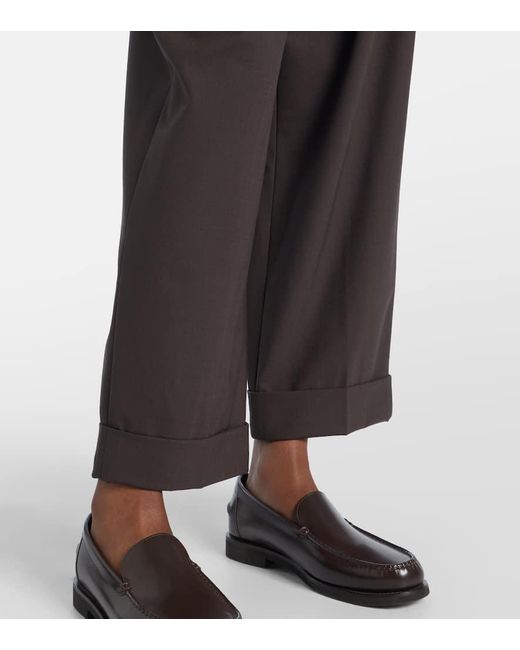 Brunello Cucinelli Brown Belted Wool-Blend Wide-Leg Pants