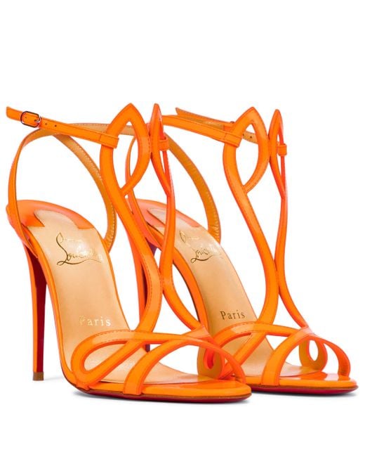 Christian Louboutin Double L 100 Patent Leather Sandals in Orange