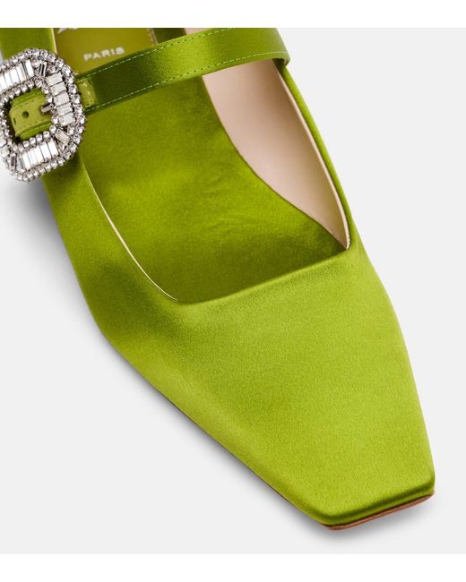 Roger Vivier Green Belle Vivier 25 Satin Mary Jane Flats