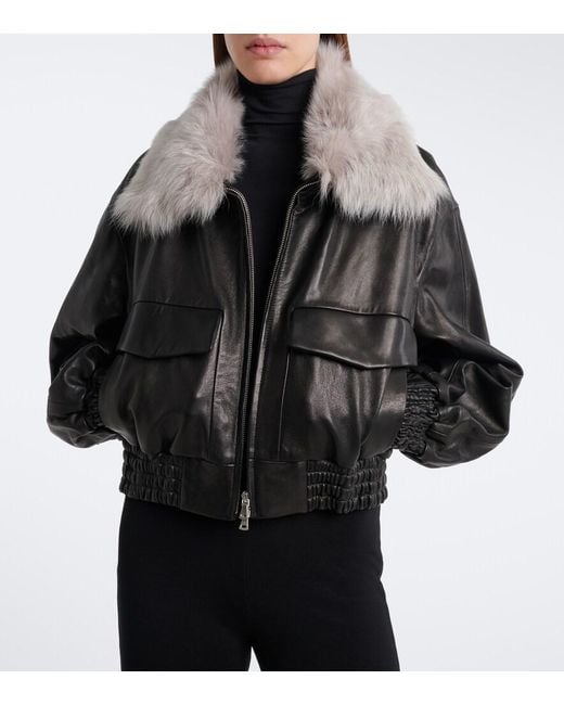 Nour Hammour Black Shearling-Trimmed Leather Blouson Jacket