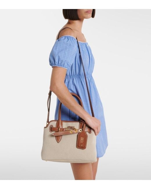 Miu Miu Brown Aventure Small Canvas Tote Bag