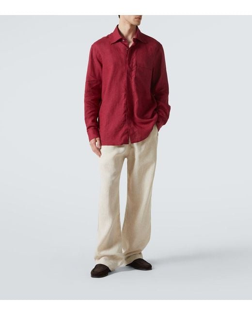 Saman Amel Red Linen Shirt for men