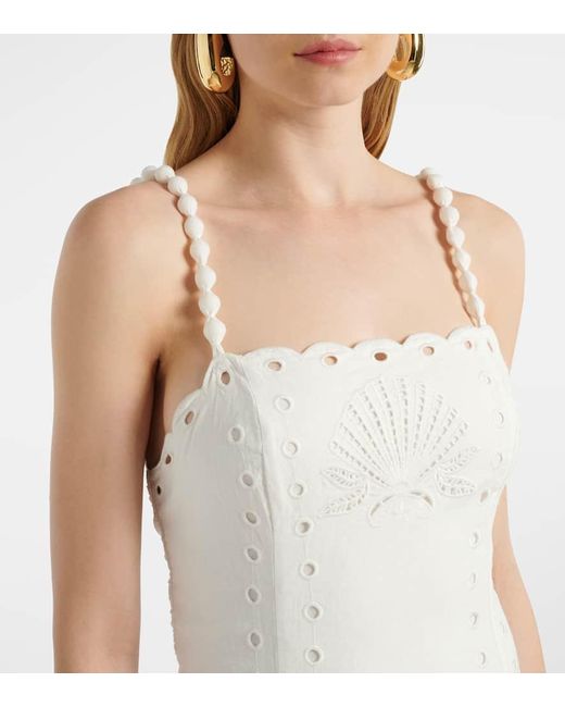 Vestido Midi En Mezcla De Lino Con Bordado Ingles Farm Rio de color White