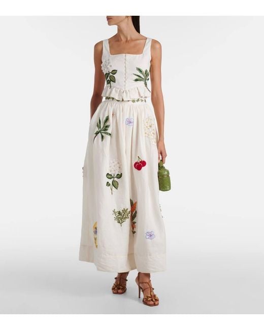 Agua Bendita White Tangelo Embroidered Linen Maxi Skirt