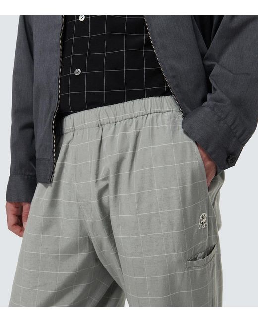 Undercover Gray Checked Silk-Blend Pants for men